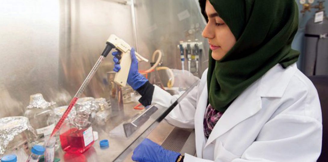 a woman doing lab tests