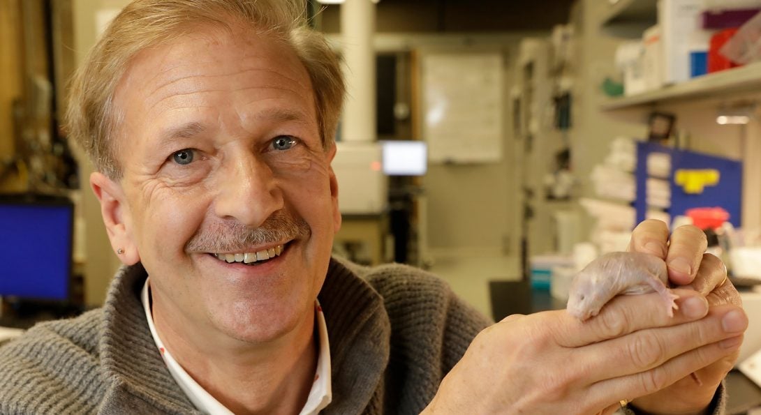 a man holding a naked mole rat