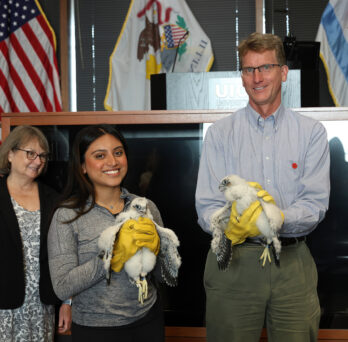 Gina Vasqez, Eric Stabb with falcon chicks 